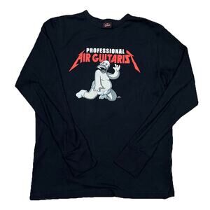 Y2K Simpsons Homer Air Guitar Waffle Knit Thermal Shirt Slim XL Black L/S VTG